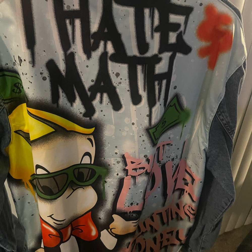 Richie Rich Graffiti Denim Jacket with Cartoon Money Design - Picture 3 of 4